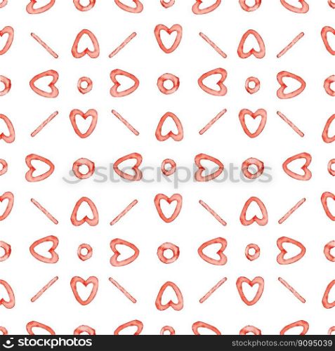 Pattern from Romantic Tile with Hearts, Circles and Stripes in red color