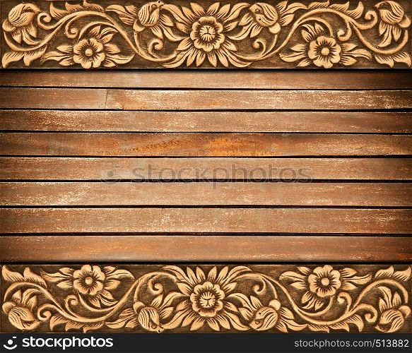 Pattern of wood frame carve flower on wood background