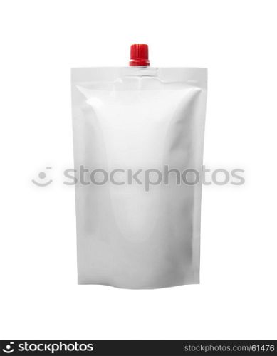 pattern white packaging. White plastic pouch stand up bag, doy-pack with a corner batcher lid