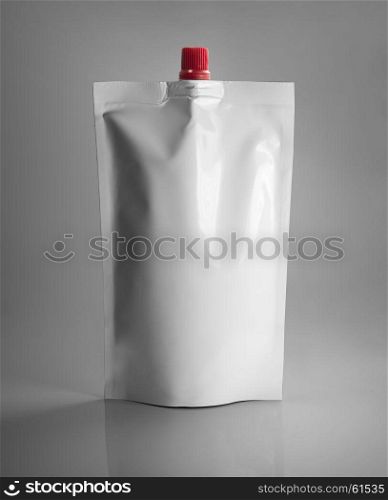 pattern white packaging. White plastic pouch stand up bag, doy-pack with a corner batcher lid