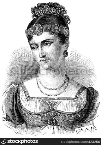Pauline Bonaparte, vintage engraved illustration. History of France ? 1885.