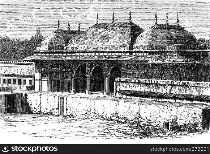 Pavilion in the palace of Jaipur, vintage engraved illustration. Le Tour du Monde, Travel Journal, (1872).