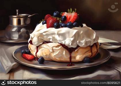 Pavlova dessert berry. Food cream. Generate Ai. Pavlova dessert berry. Generate Ai