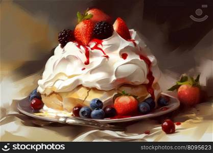 Pavlova dessert. Fruit food cream. Ge≠rate Ai. Pavlova dessert. Ge≠rate Ai