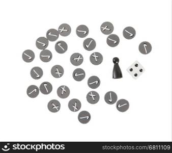 Pawn, dice and chips for a simple boardgame