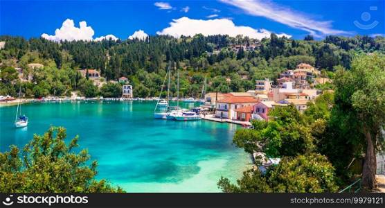 Paxos island -  Lakka bay with turquoise sea. Ionian islands