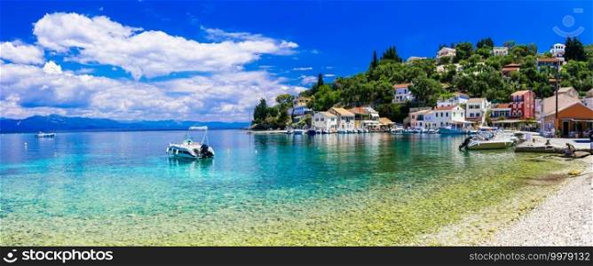 Paxos island - small charming ivillage Lakka with turquoise sea. Ionian islands