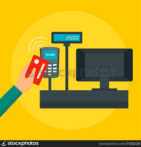 Pay with credit card concept background. Flat illustration of pay with credit card vector concept background for web design. Pay with credit card concept background, flat style
