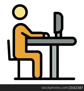 Pc working icon. Outline pc working vector icon color flat isolated. Pc working icon color outline vector