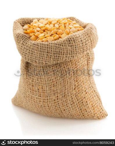 pea grain in sack bag on white background
