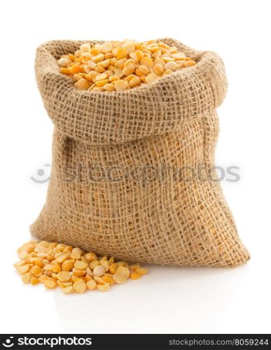 pea grain in sack bag on white background