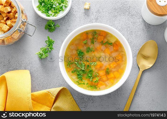 Pea soup with vegetables and parsley