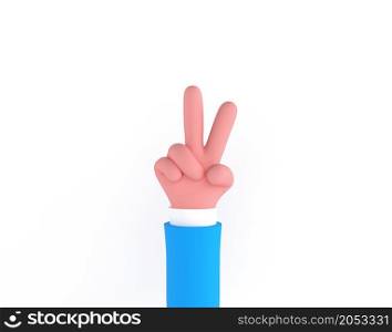 Peace hand symbol, Victory sign gesture, two fingers hand isolated on white background, 3d rendering. minimal fashion, cartoon body part, pink blue pastel colors Hands Gestures 3D cartoon funny