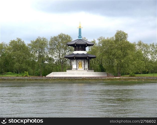 Peace Pagoda, London. Japanese Buddhist Peace Pagoda temple in Battersea Park by the river Thames, London, UK - high dynamic range HDR