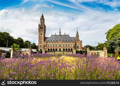 Peace Palace in Hague, Seat of the International Court of Justice in a beautiful summer day, The Netherlands