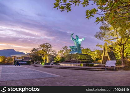 Peace Statue in Nagasaki Peace Park, Nagasaki, Kyushu Japan