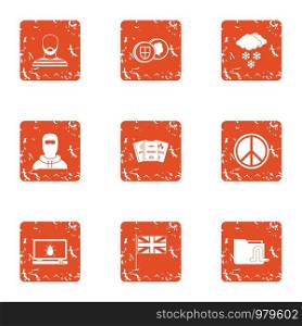Peaceful people icons set. Grunge set of 9 peaceful people vector icons for web isolated on white background. Peaceful people icons set, grunge style