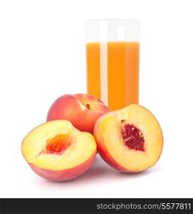 Peach fruit juice in glass isolated on white background cutout