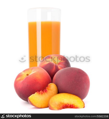 Peach fruit juice in glass isolated on white background cutout