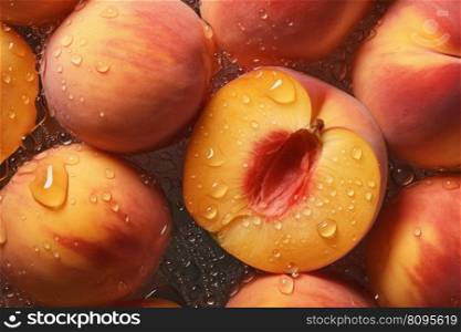 Peach water drop background. Nature fresh ripe. Generate Ai. Peach water drop background. Generate Ai
