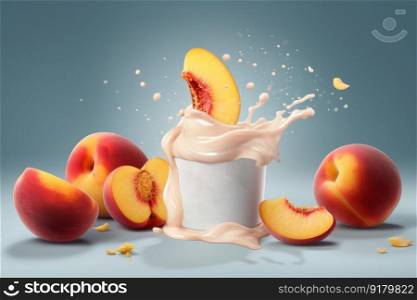 Peach yogurt food. Fruit drink organic. Generate Ai. Peach yogurt food. Generate Ai