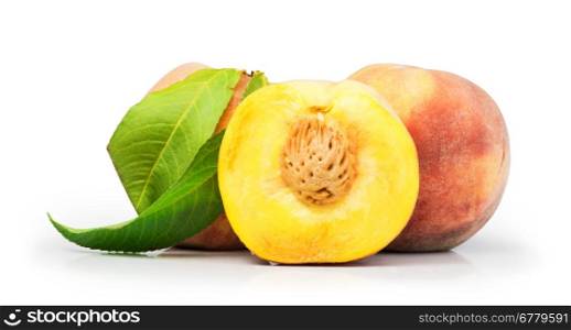 Peaches and leaf white isolated