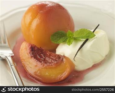 Peaches Poached in Sauternes with Creme Chantilly
