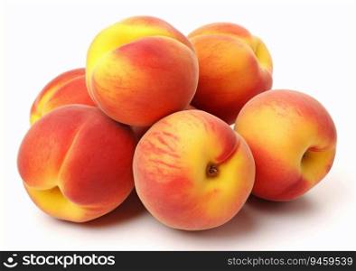 Peaches sweet summer fruit on white background.AI Generative