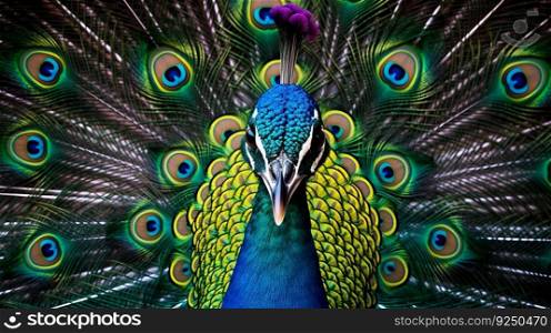 Peacock closeup. Illustration Generative AI  