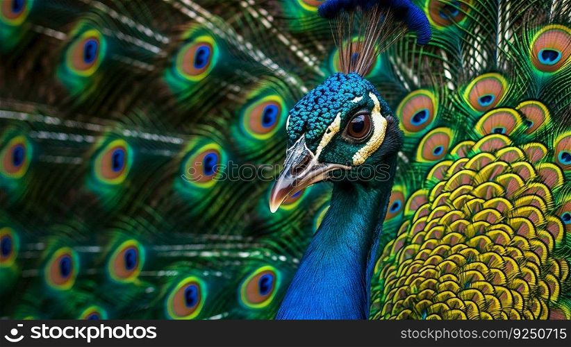 Peacock closeup. Illustration Generative AI
 