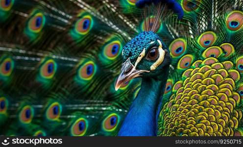 Peacock closeup. Illustration Generative AI
 