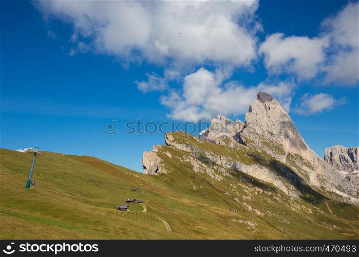 peak Seceda hills of Odle group at Val Gardena Dolomites Italy