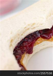 Peanut Butter And Raspberry Jelly Sandwich On White Bread