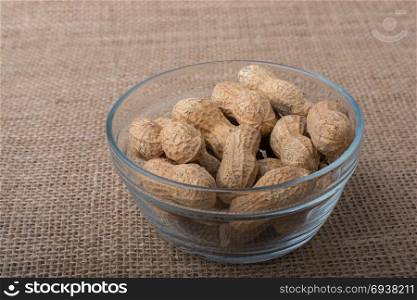 Peanuts in a plate on canvas on canvas background