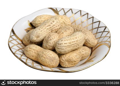 Peanuts in a white plate on a white background, isolated