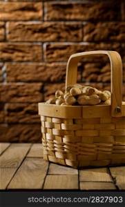peanuts in wooden basket