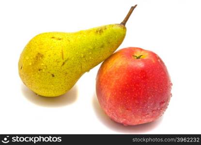 pear and apple on white background