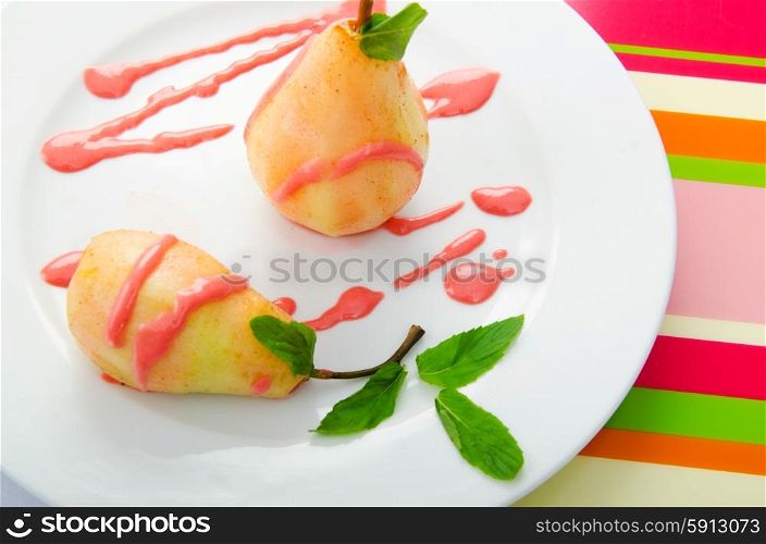 Pear dessert in the plate
