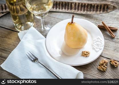 Pear poached in white wine