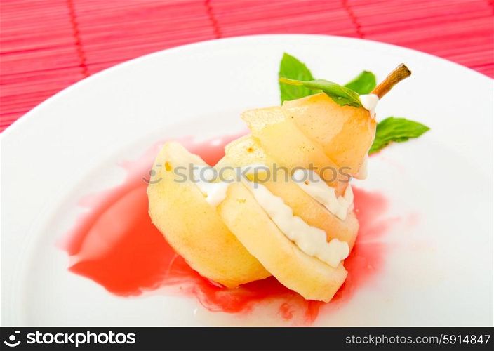 Pear served in the plate