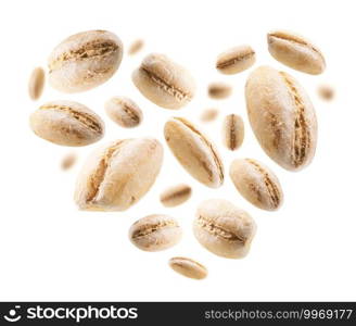 Pearl barley in the shape of a heart on a white background.. Pearl barley in the shape of a heart on a white background