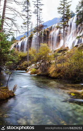 Pearl Beach Waterfalls in Jiuzhaigou National Park, Sichuan, China