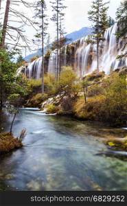 Pearl Beach Waterfalls in Jiuzhaigou National Park, Sichuan, China