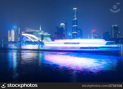 Pearl river and west tower night scene in Guangzhou, China