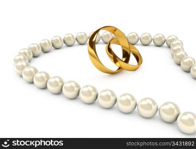 Pearl&rsquo;s necklace with gold rings. Computer generated image