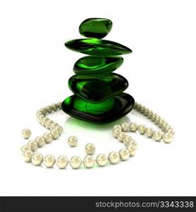 Pearl&rsquo;s necklace with green glass. Computer generated image