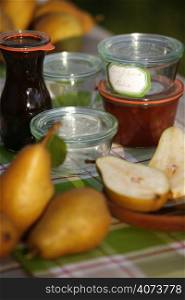 Pears and jam jars