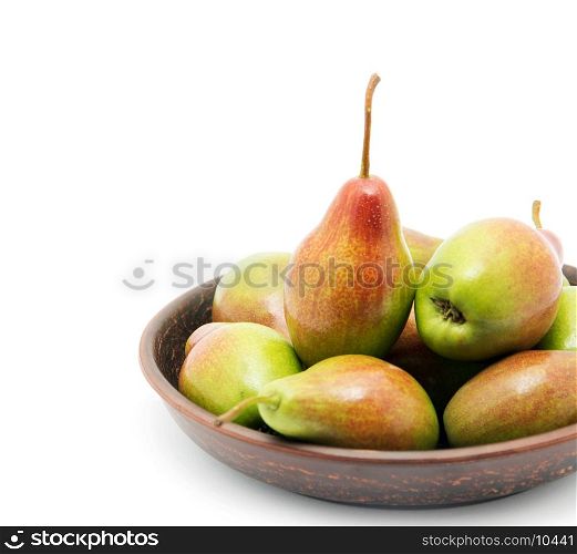 Pears in bowl on white background