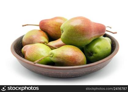 Pears in bowl on white background