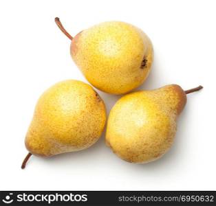 Pears isolated on white background. Rocha pear. Top view
